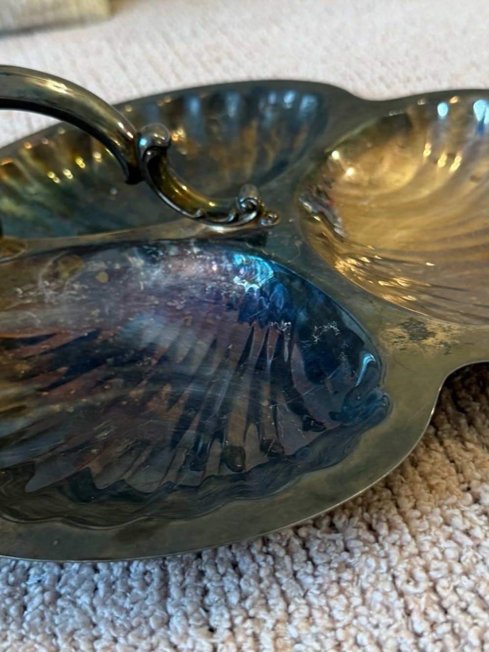 Iridescent Silver-Tone Shell Divided Serving Dish - Blue & Gold Sheen
